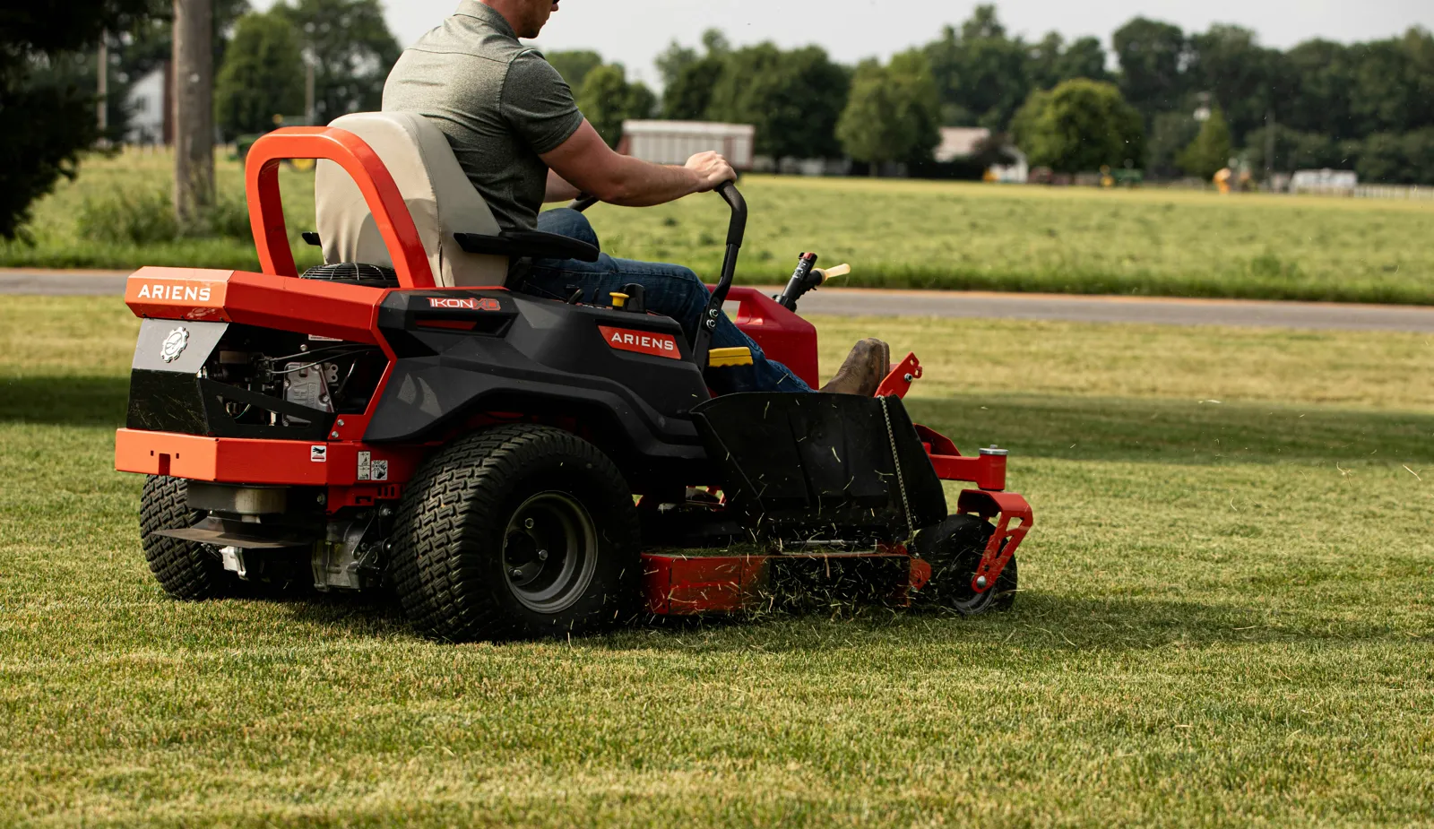 TrueCut zero turn mower cutting a large open site
